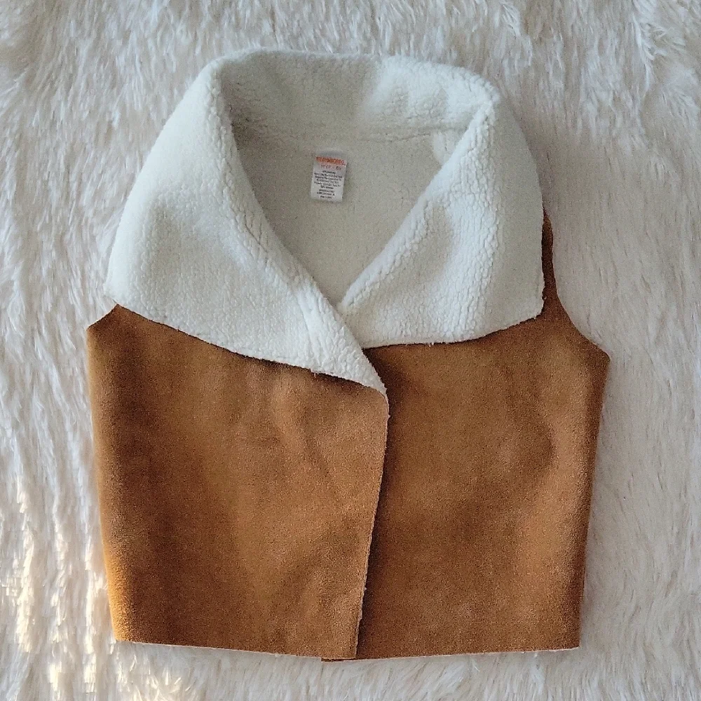 Gymboree Suede Sherpa Girls Vest Chestnut Tan Girls Size M 7/8 NWOT